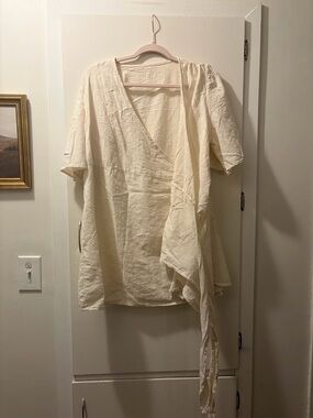 Cream Short Sleeve Mini Wrap Dress
